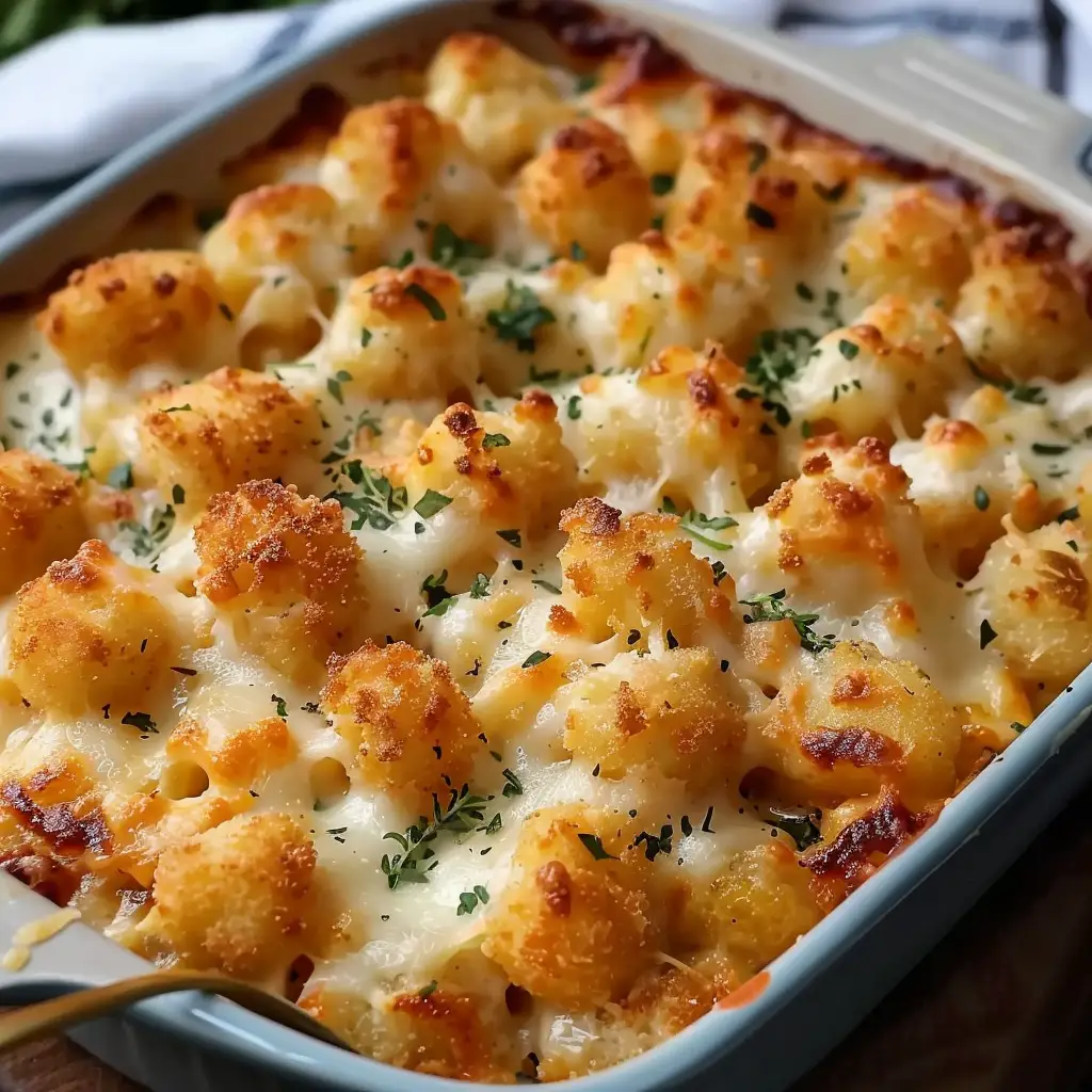 Chicken Alfredo Tater Tot Casserole