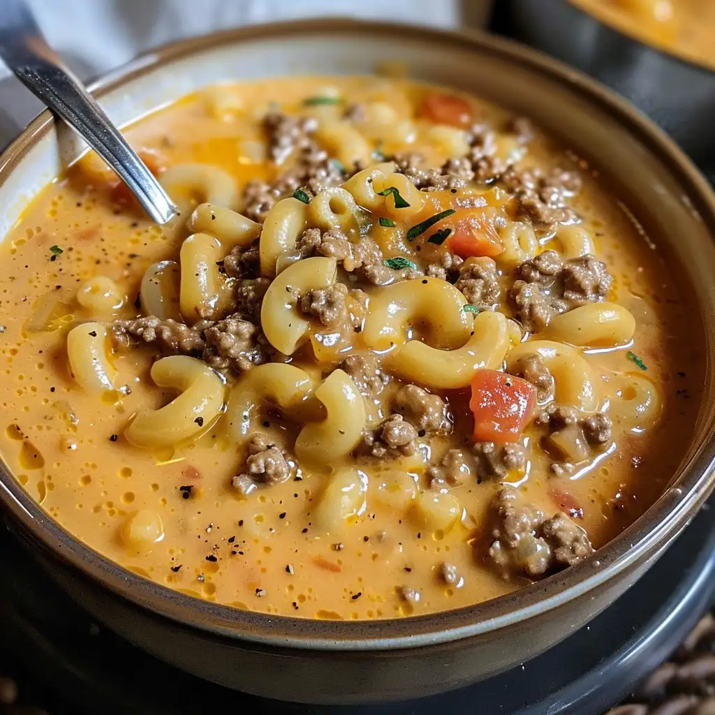 One-Pot Macaroni Cheeseburger Soup