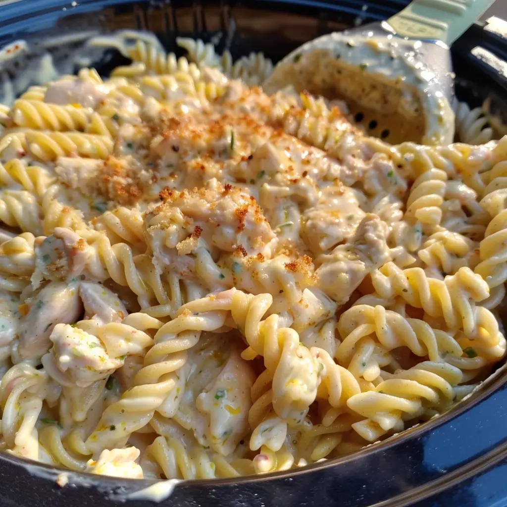 Crockpot Garlic Parmesan Chicken Pasta