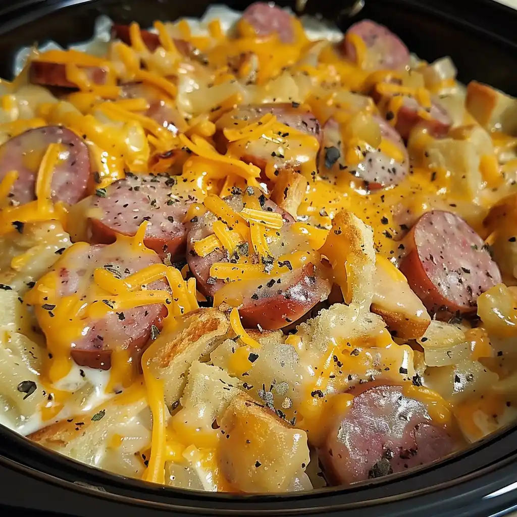 Cheesy Kielbasa Hash Brown Casserole