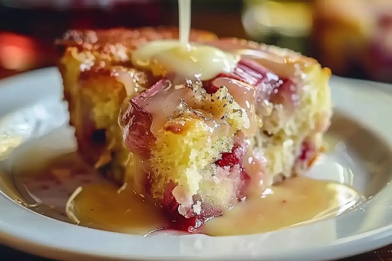 Rhubarb Cake with Butter Sauce